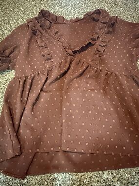 SHEIN Chocolate Brown Ruffle V-Neck Blouse